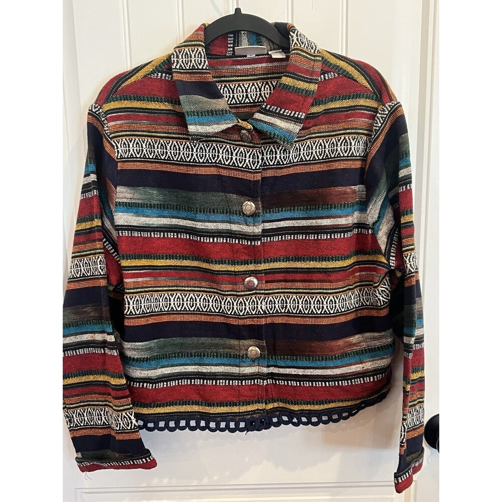 Chico’s Women’s Size 3 Southwestern Tapestry Jacket Boho Western 100% Cotton